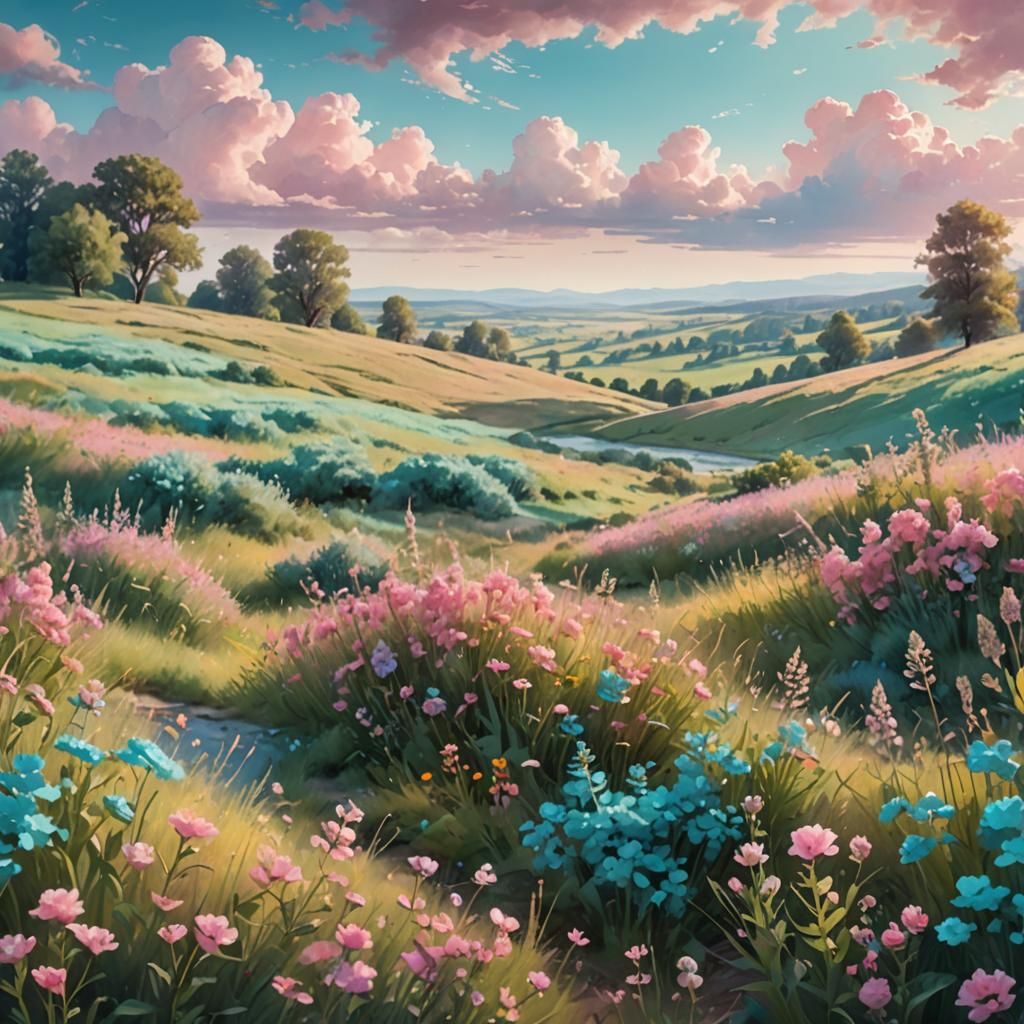 Gentle Sunny Countryside Landscape in Soft Focus