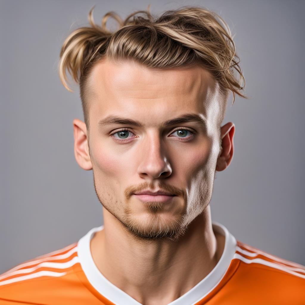 Detailed Headshot of Dutch Soccer Player in 85mm DSLR