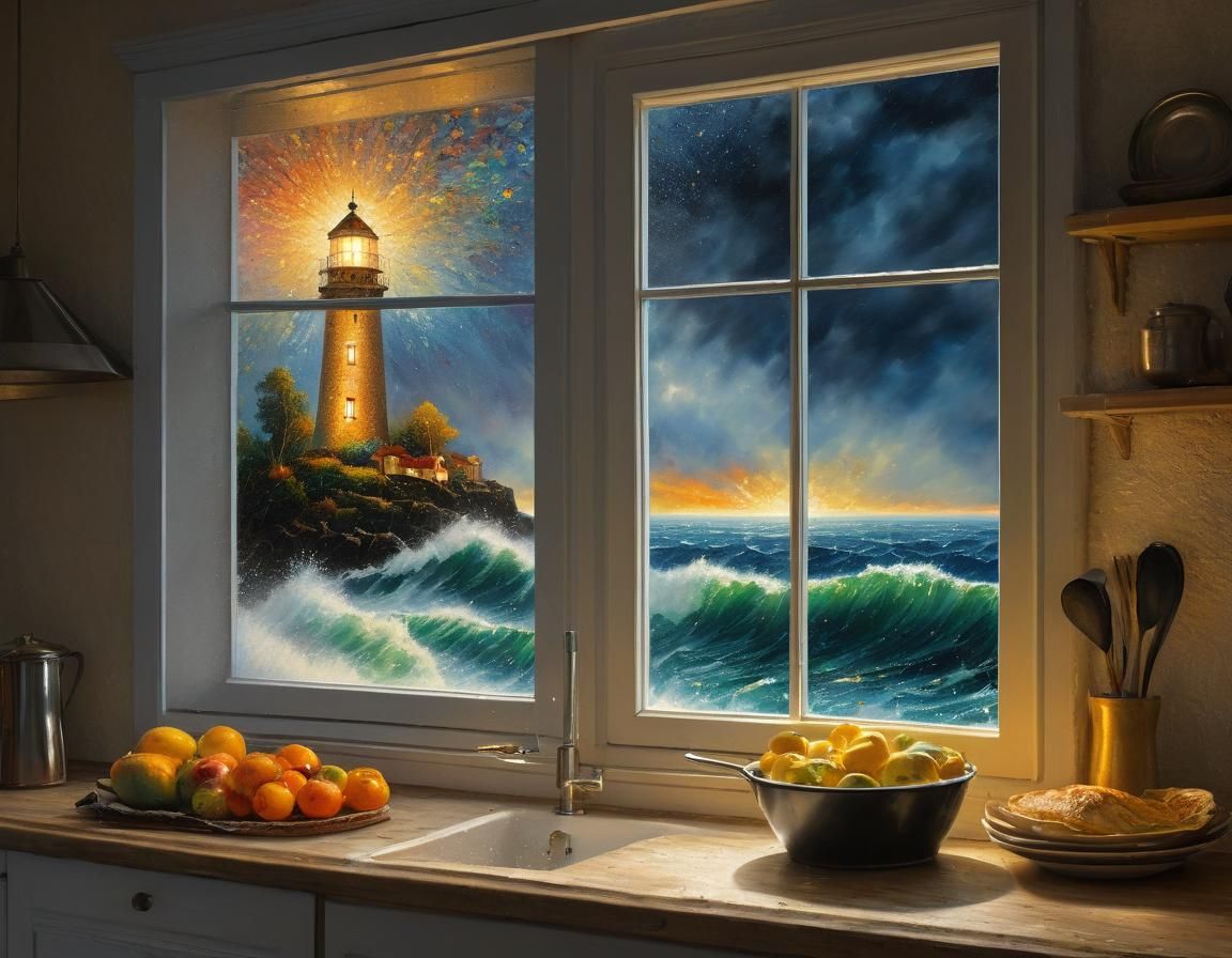 Lighthouse Pointillism Inspired by Surreal Masters