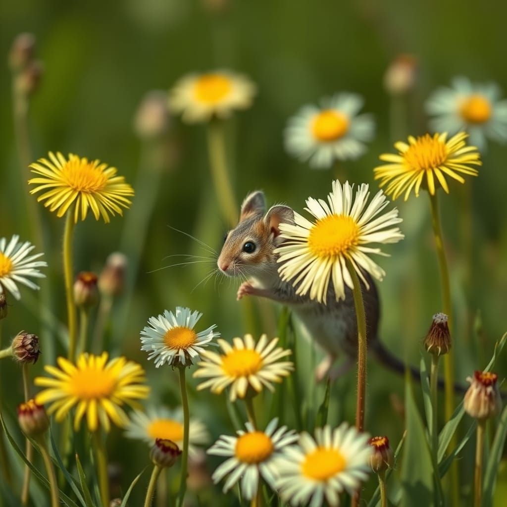 Mouse in Dandelion Field AI Image