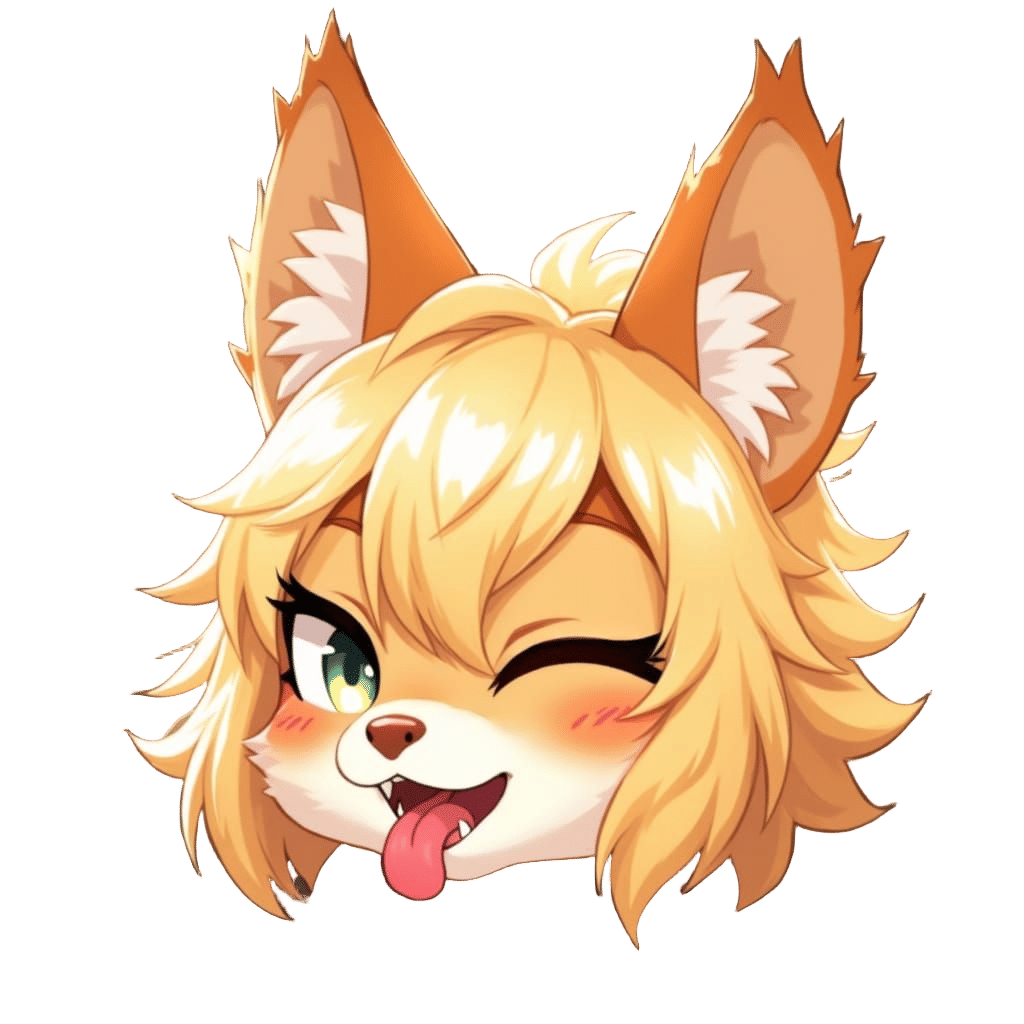 Chibi Furry Emoji with Big Anime Eyes and Licking Lips