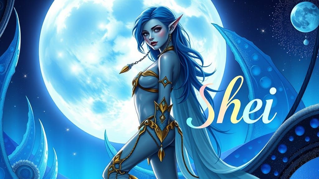 Sensual Blue Elf Mage in Iridescent Moonscape with Gustav Kl...