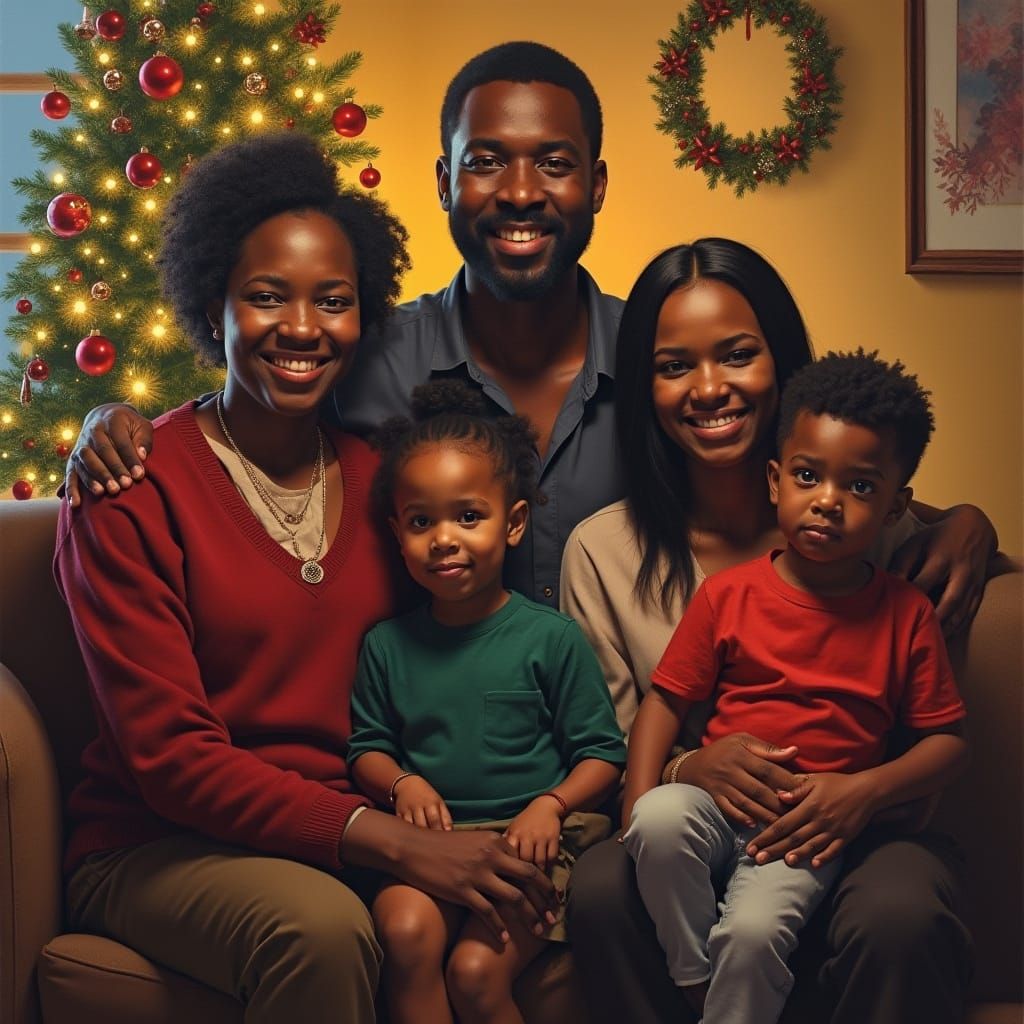 Generational Christmas Portrait in Warm Family Room