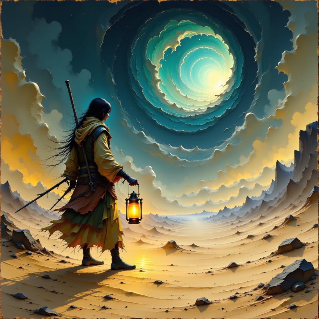 Post-Apocalyptic Samurai with Ethereal Lantern