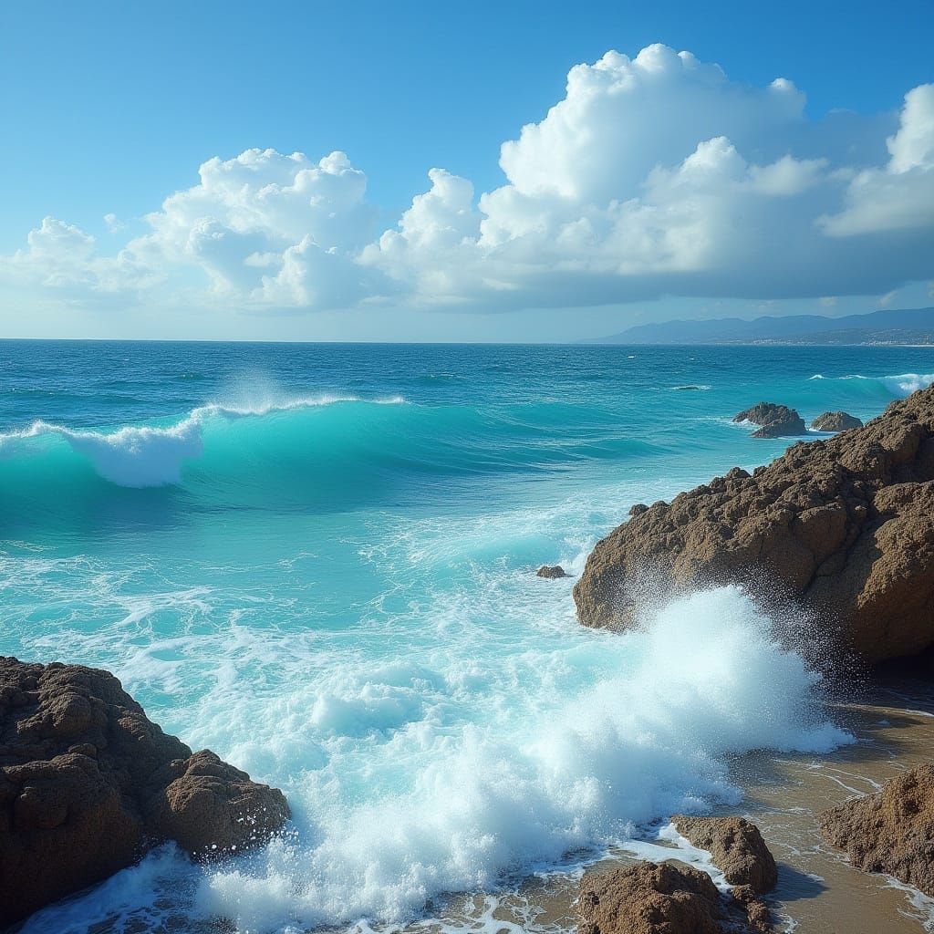 Photorealistic Ocean Landscape with Turquoise Waves