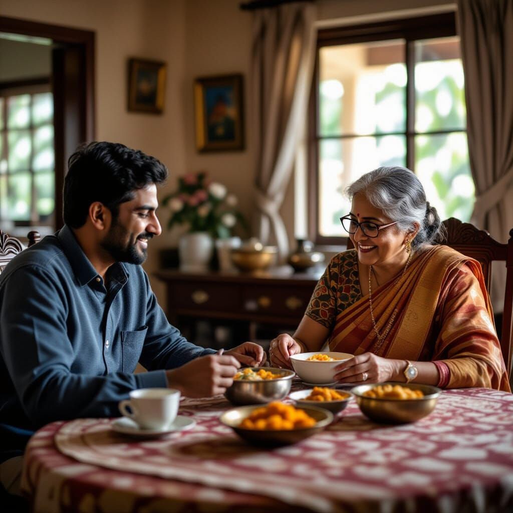 Touching Scene of Family Connection via Video Call