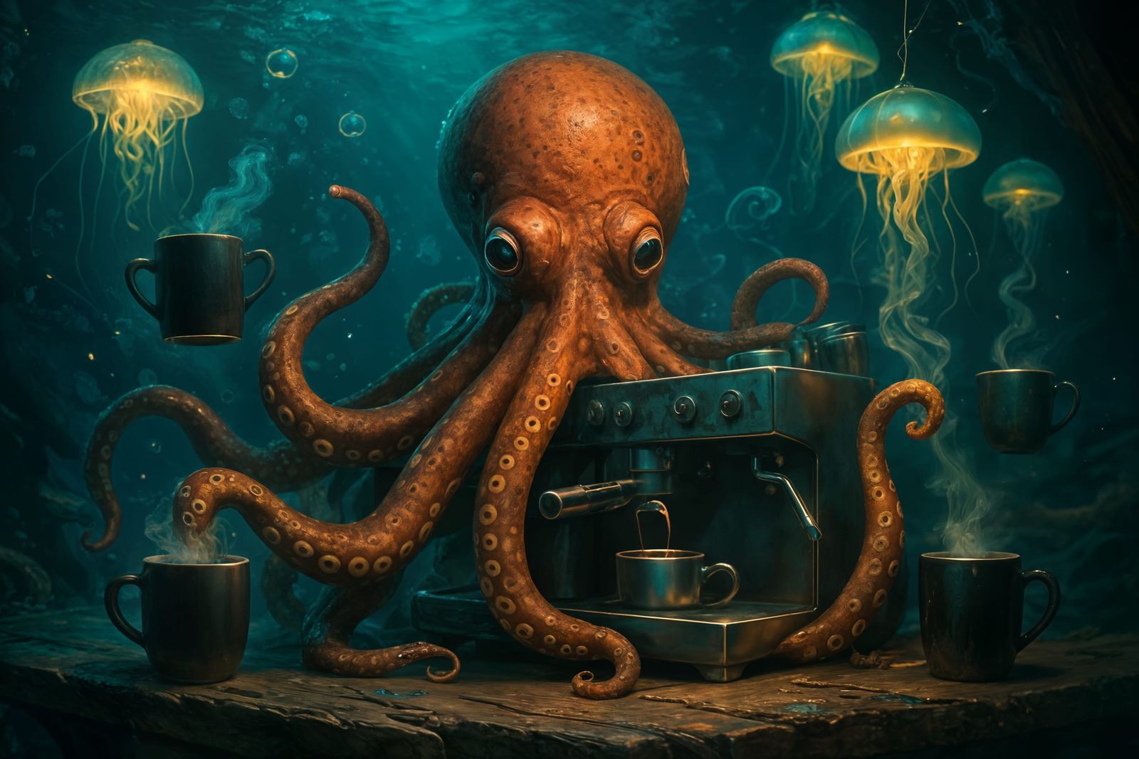 Octopus Barista Serves Espresso in Underwater Coffee Shop