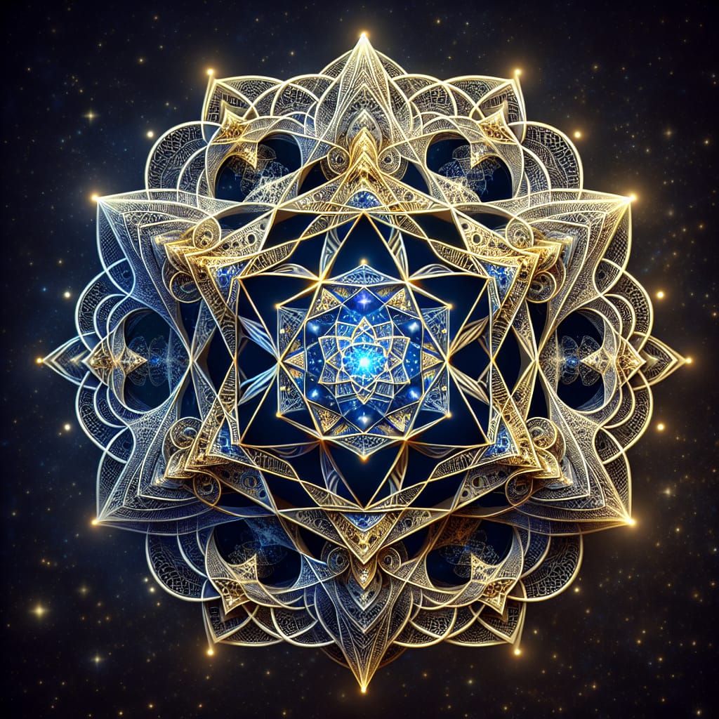 Sapphire and Gold Merkaba Fractal in Cosmic Universe