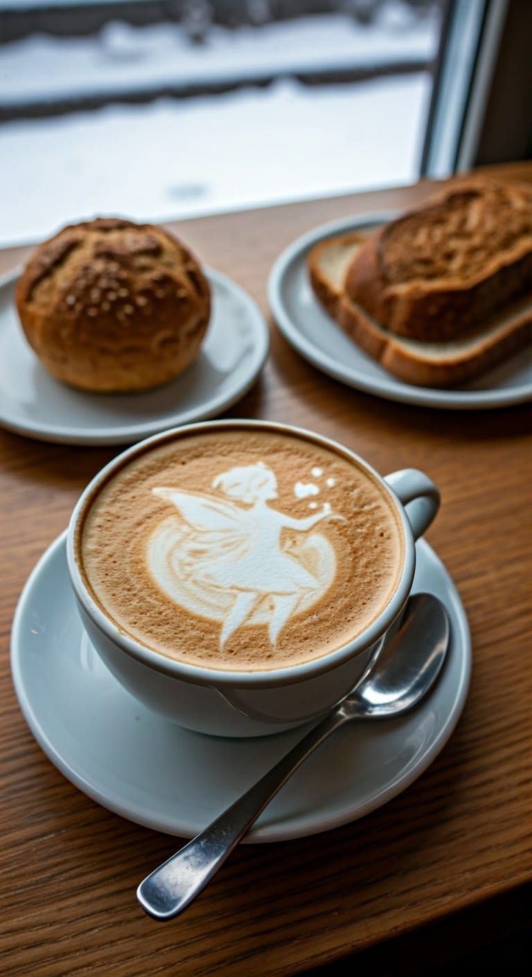 Coffee Fairy Latte Art on Snowy Day