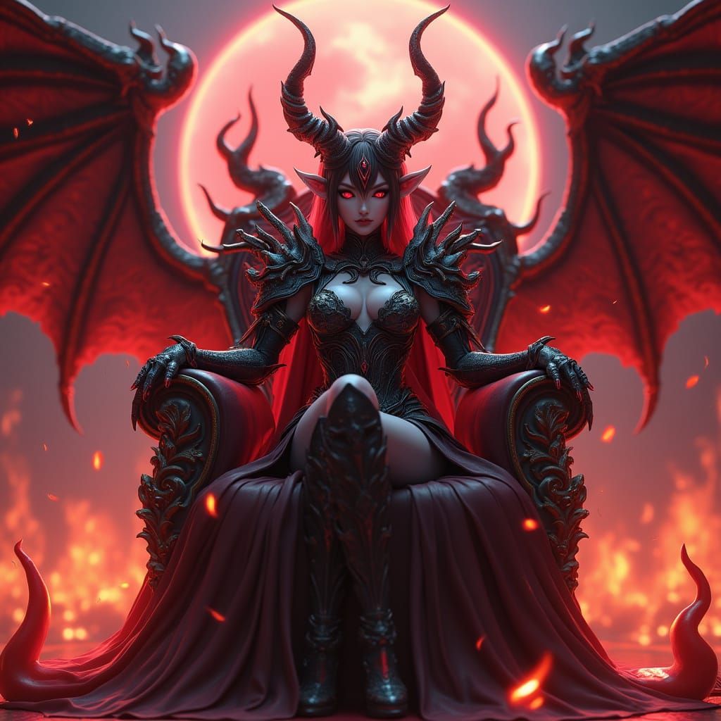 Surreal Demon Queen Reigns from Dark Throne