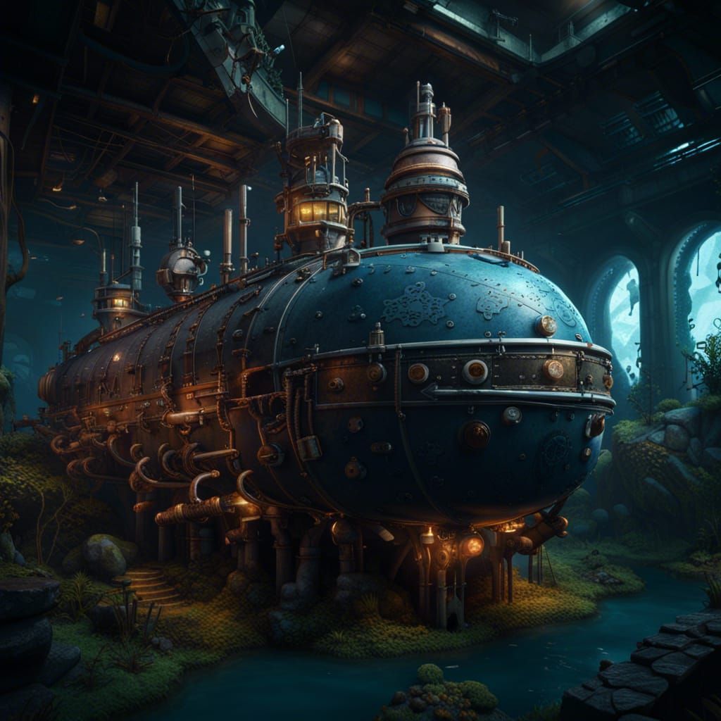 Fantastical Submarine Concept Art in Deep Color