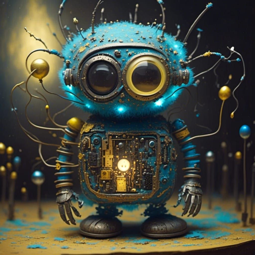 Glowing Circuit Creature on Motherboard in Digital Art