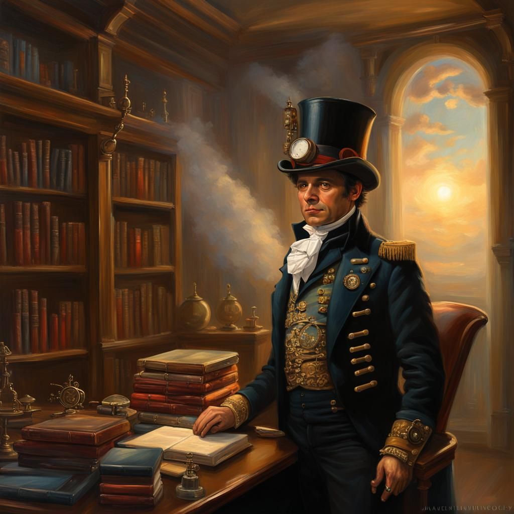 Steampunk Napoleon Bonaparte in Castle Office