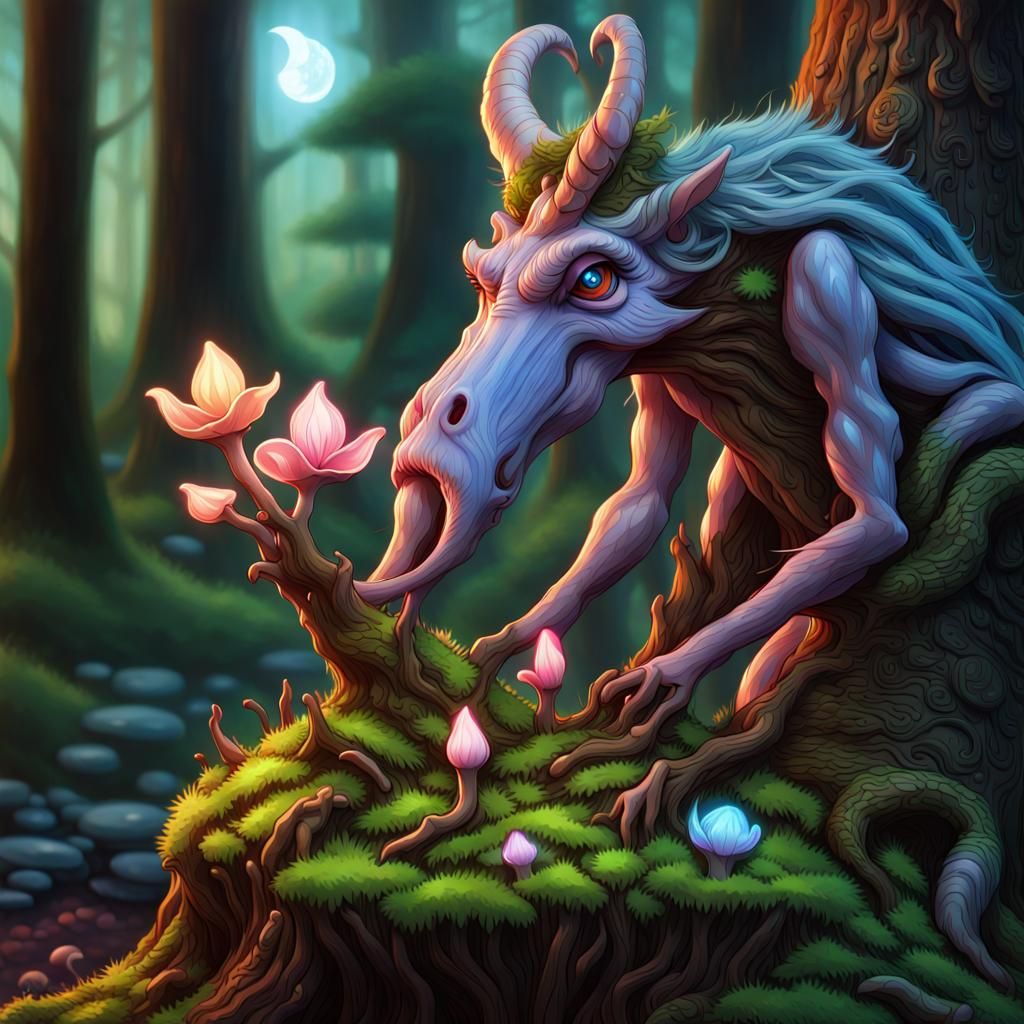 Mystical Tree Ent Forest Spirit in Cyberpunk Style