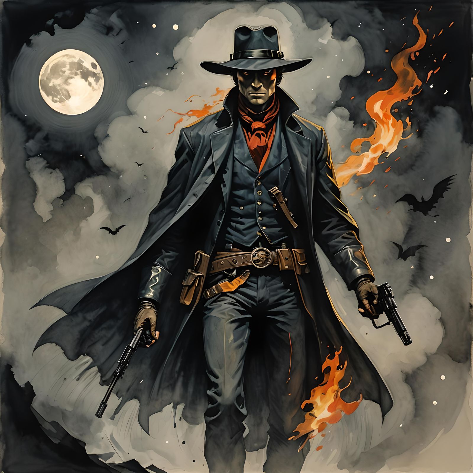 Moonlit Gunslinger Outlaw in Post-Apocalyptic Style