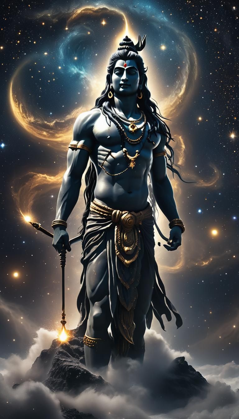 Lord Shiva in Cosmic Celestial Scene