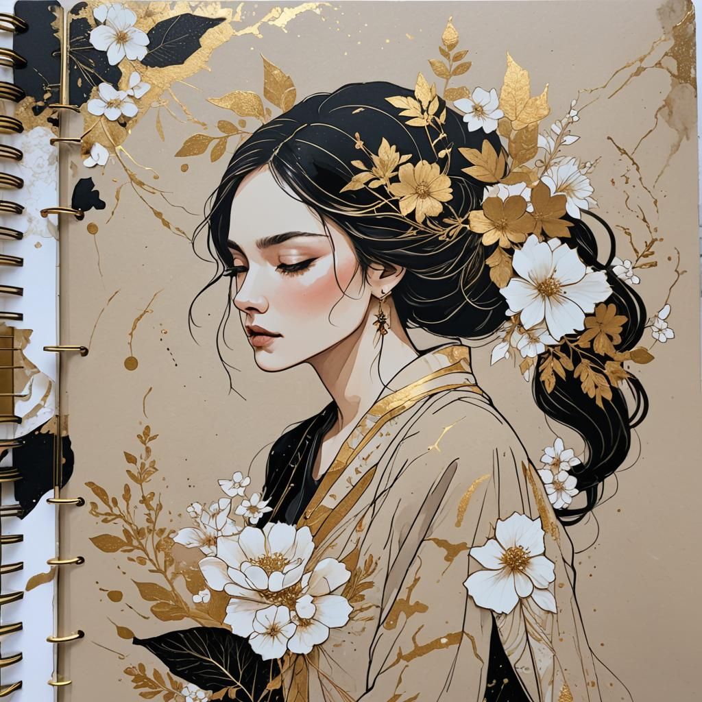 planner page in the style of beige, gold, black, and white j...