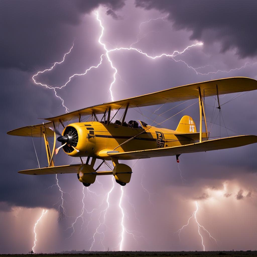 Biplane Navigates a Lightning Storm