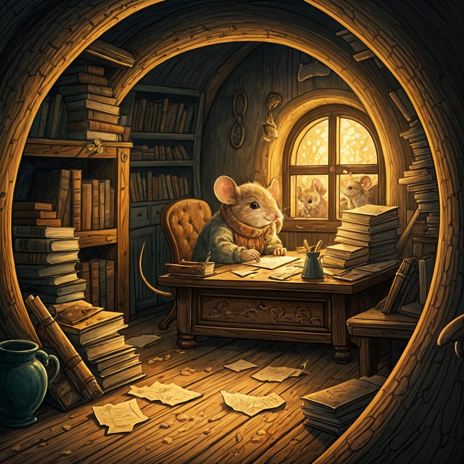 Charming Study Scene in Cozy Mushroom House