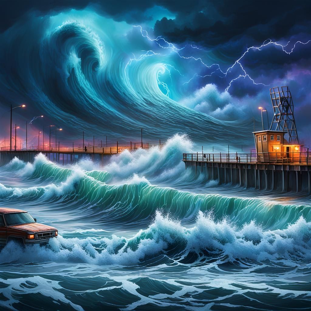 Violent Ocean Storm with Tornadoes in Graffiti Art