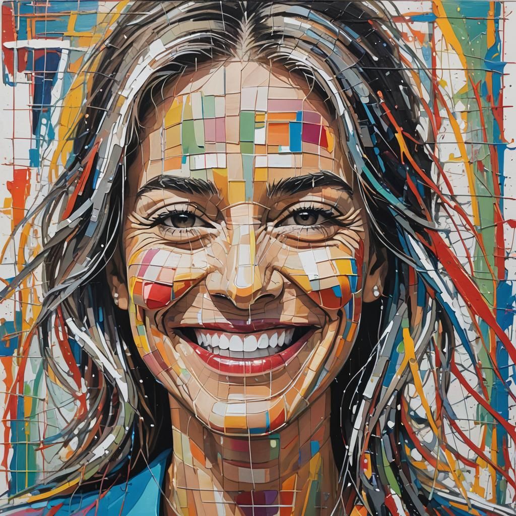 Grid Portrait in Acrylic Paint Style