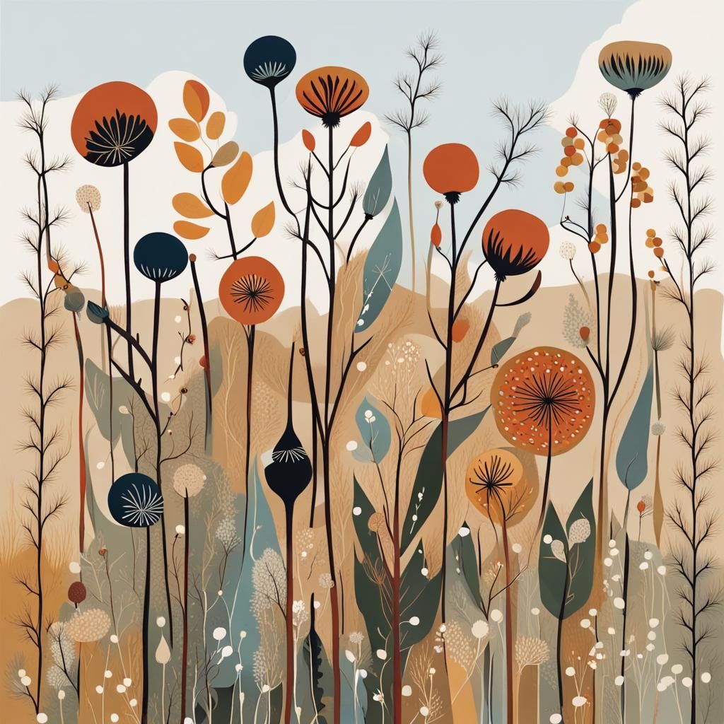 Scandinavian Folk Art: Meadow Seed Heads in Abstract