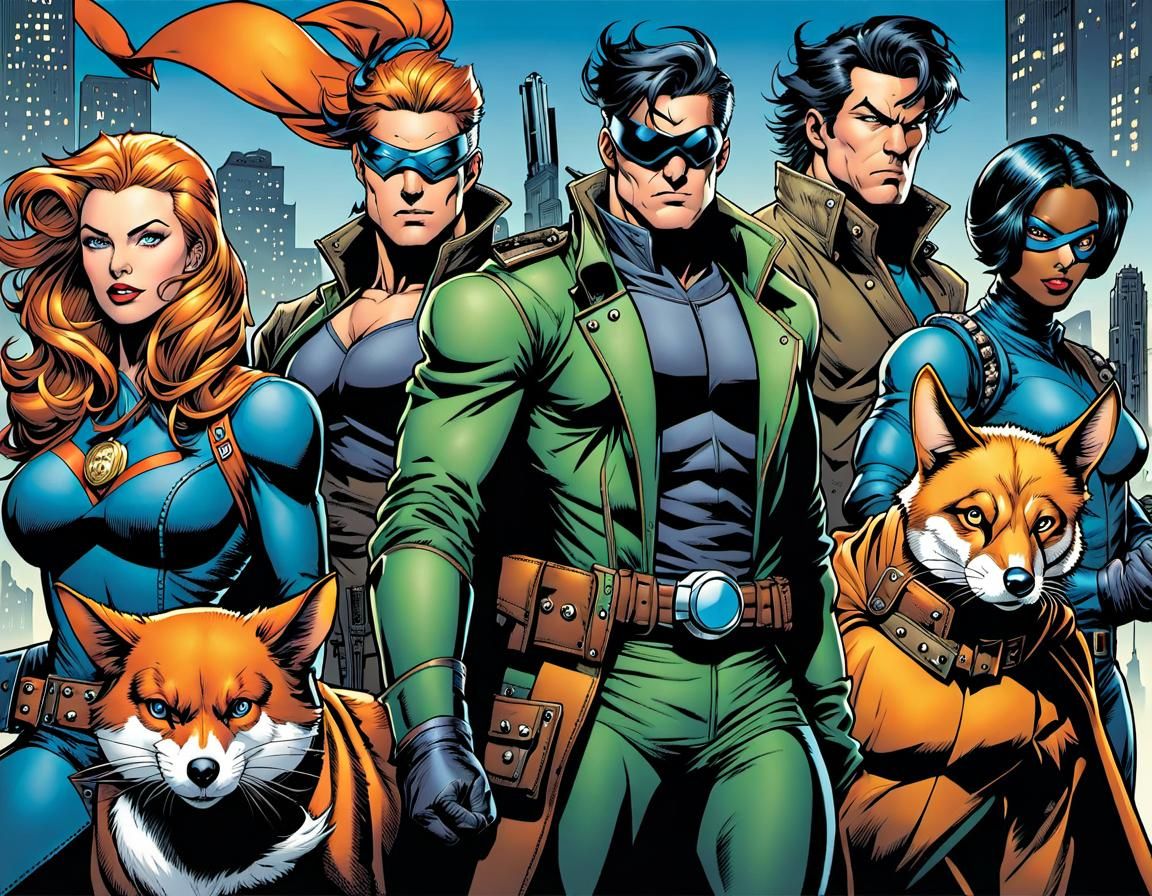 Heroic Teenage Heroes Exit Mad Scientist's Lair in Cyberpunk...