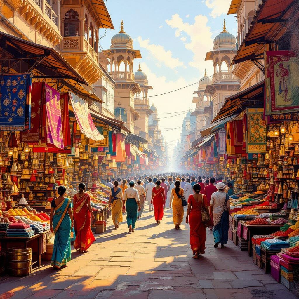 Vibrant Indian Marketplace at Golden Hour