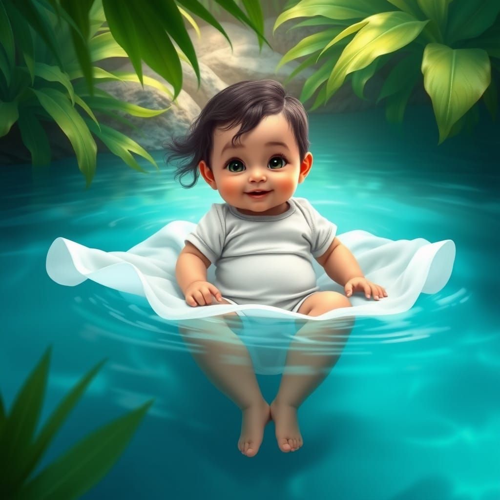 Photorealistic Baby Moana Floating on Turquoise Water