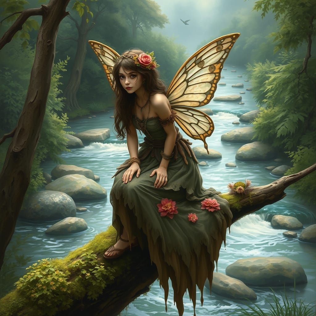 Whimsical Fairy in Bohemian Attire with Delicate Butterfly W...