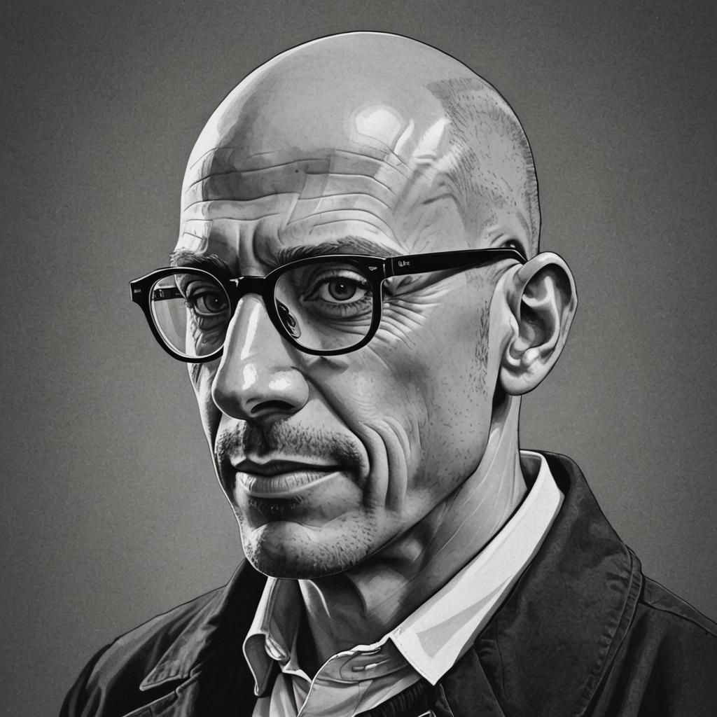 Happy Bald Man Portrait in Retro Style