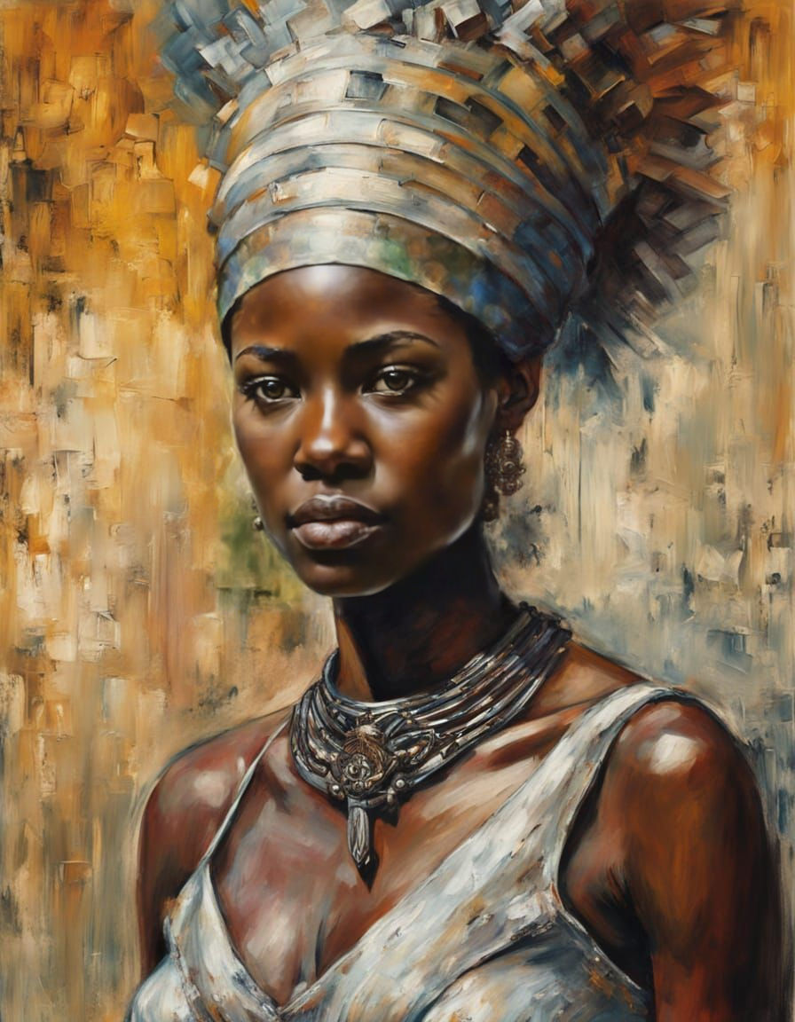 African Warrior Woman in Impressionist Urban Style