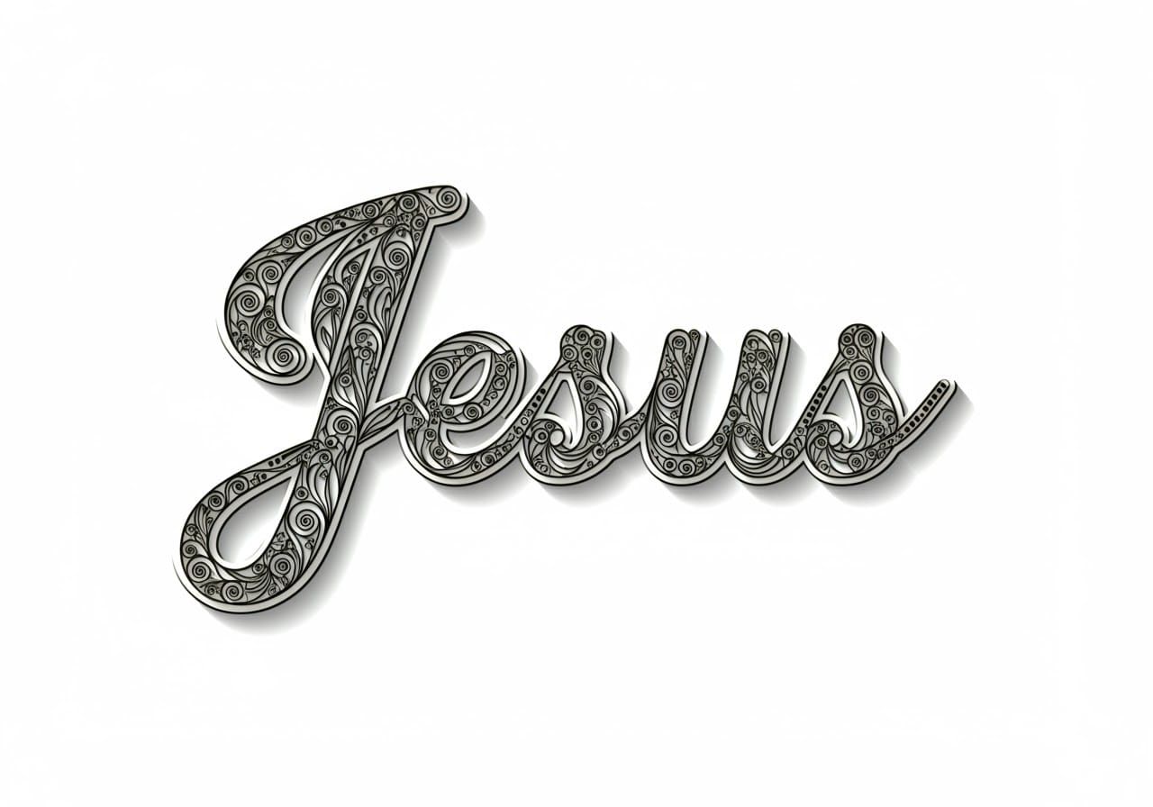 Artistic Filigree Word Art: Jesus Illustration