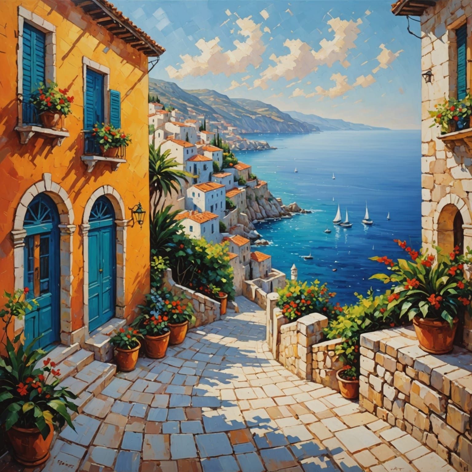 An imprssionist oil painting of Mediterranean