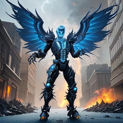 Winged Cyberpunk Warrior in Fantasy Art Style