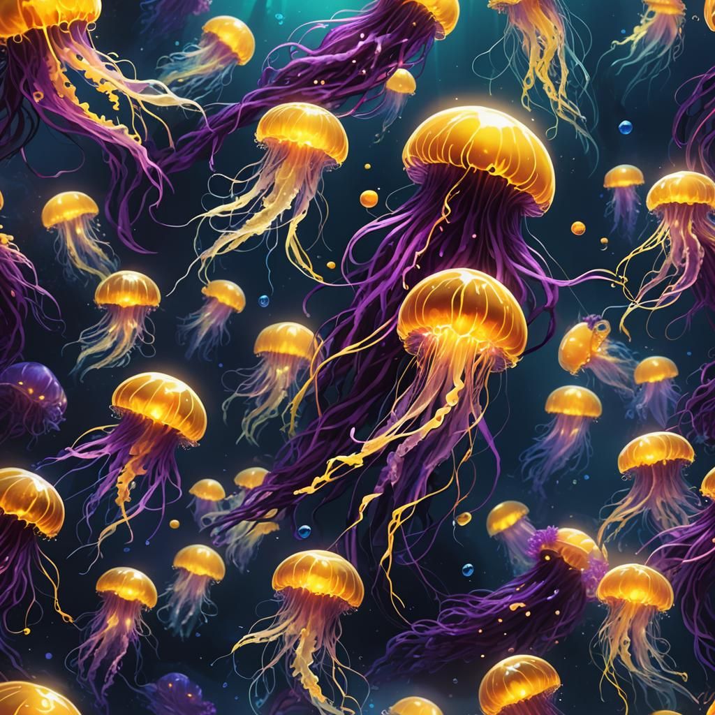 Glowing Furry Swims in Bioluminescent Jellyfish Ocean