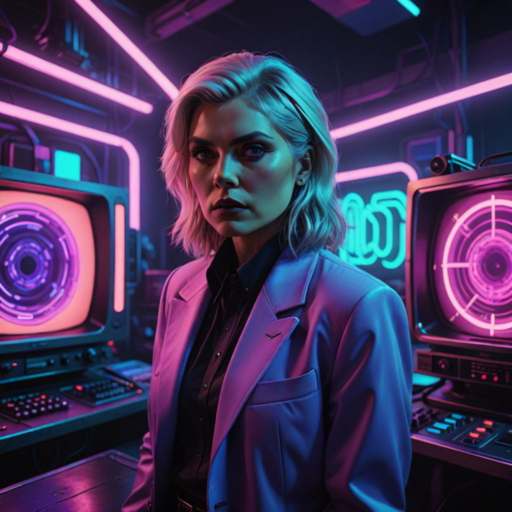 Young Debbie Harry in a Neon TV Studio