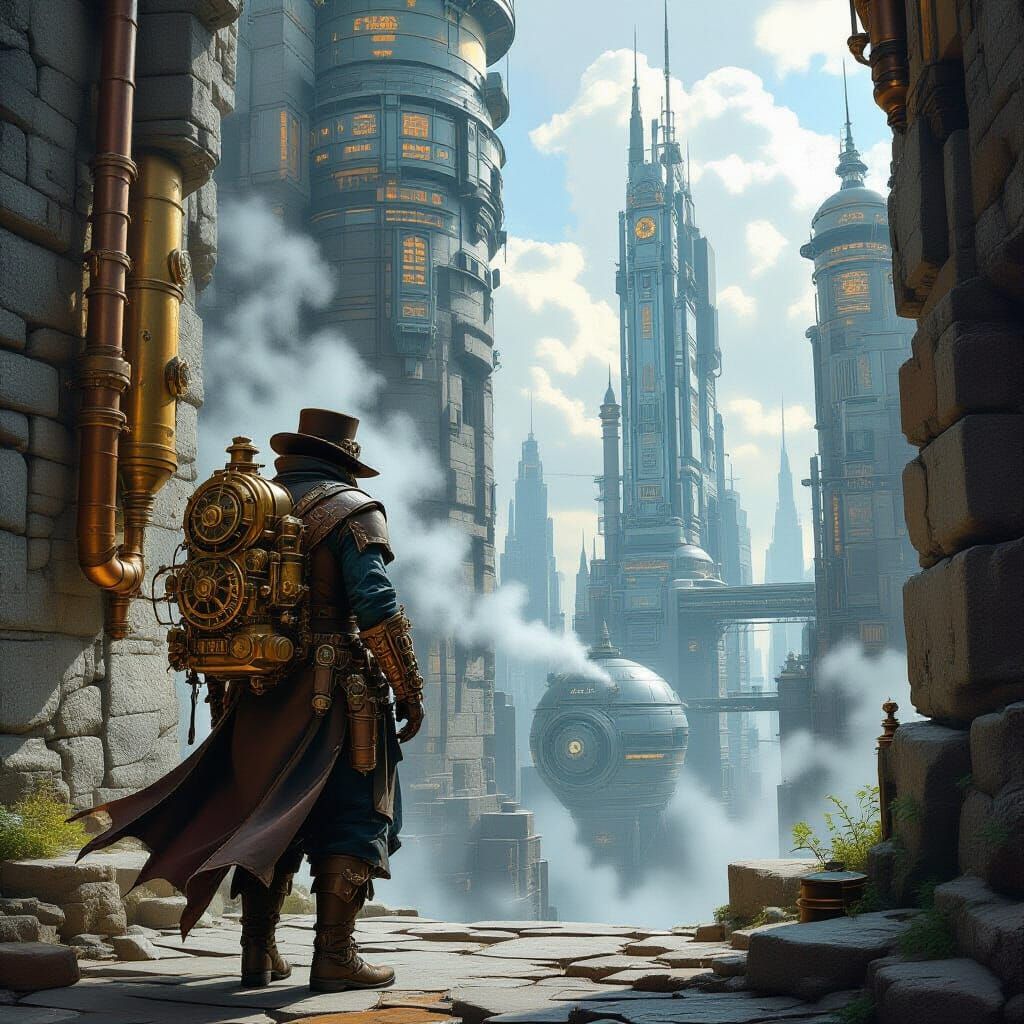 Time Traveler Between Worlds, Steampunk Engine, Industrial F...