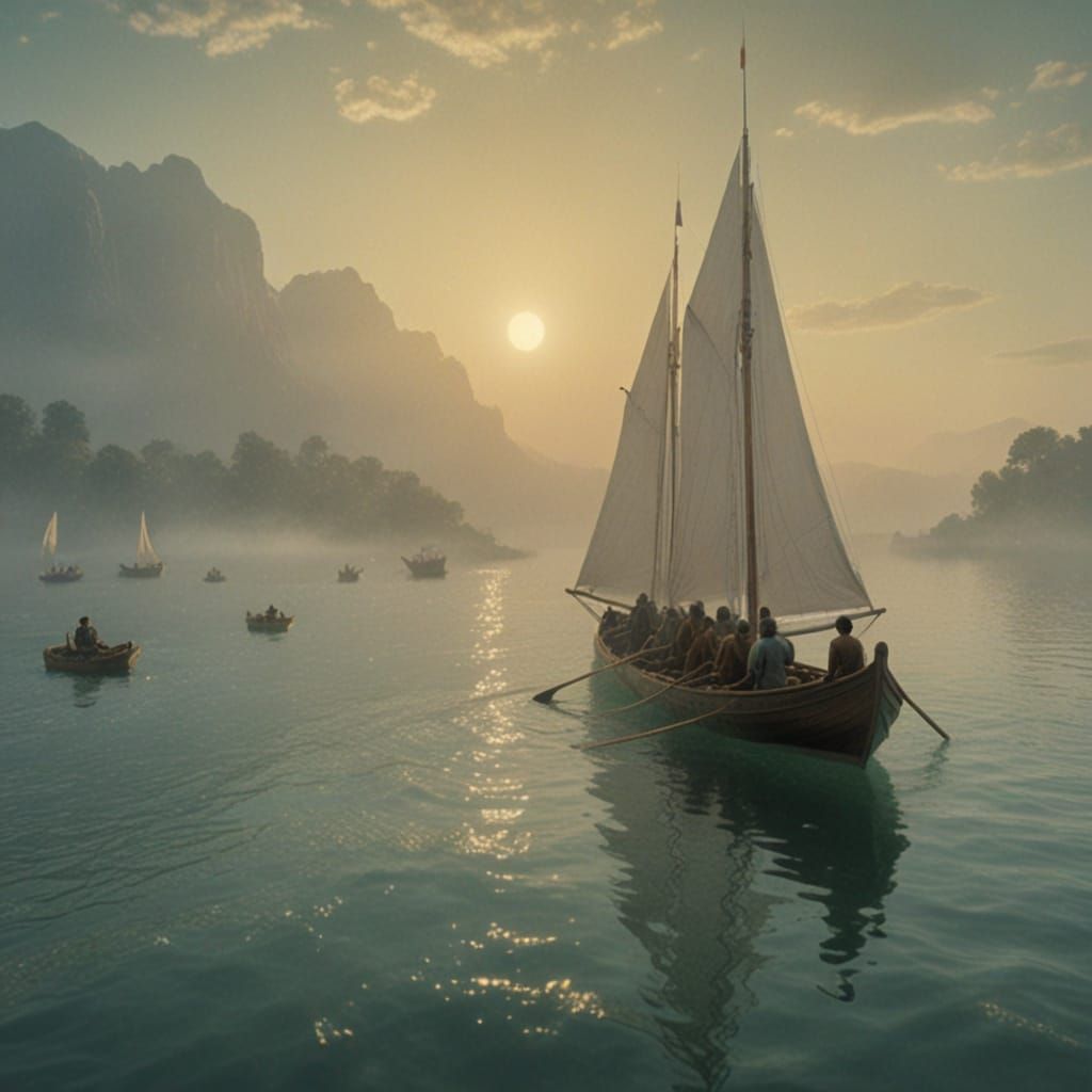 A larger boat with 6-oresman and 2 luffing sails - In no hurry