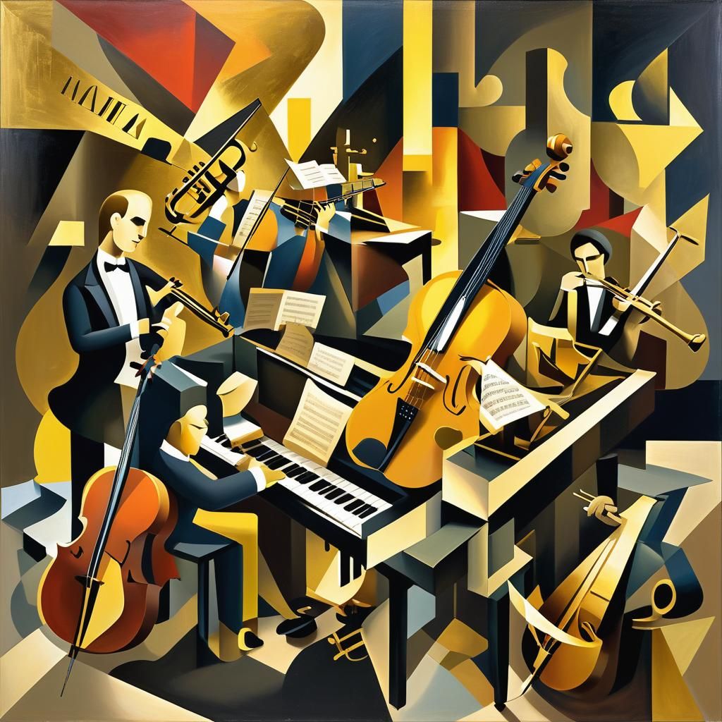 Cubist Musical Instruments in Day and Night