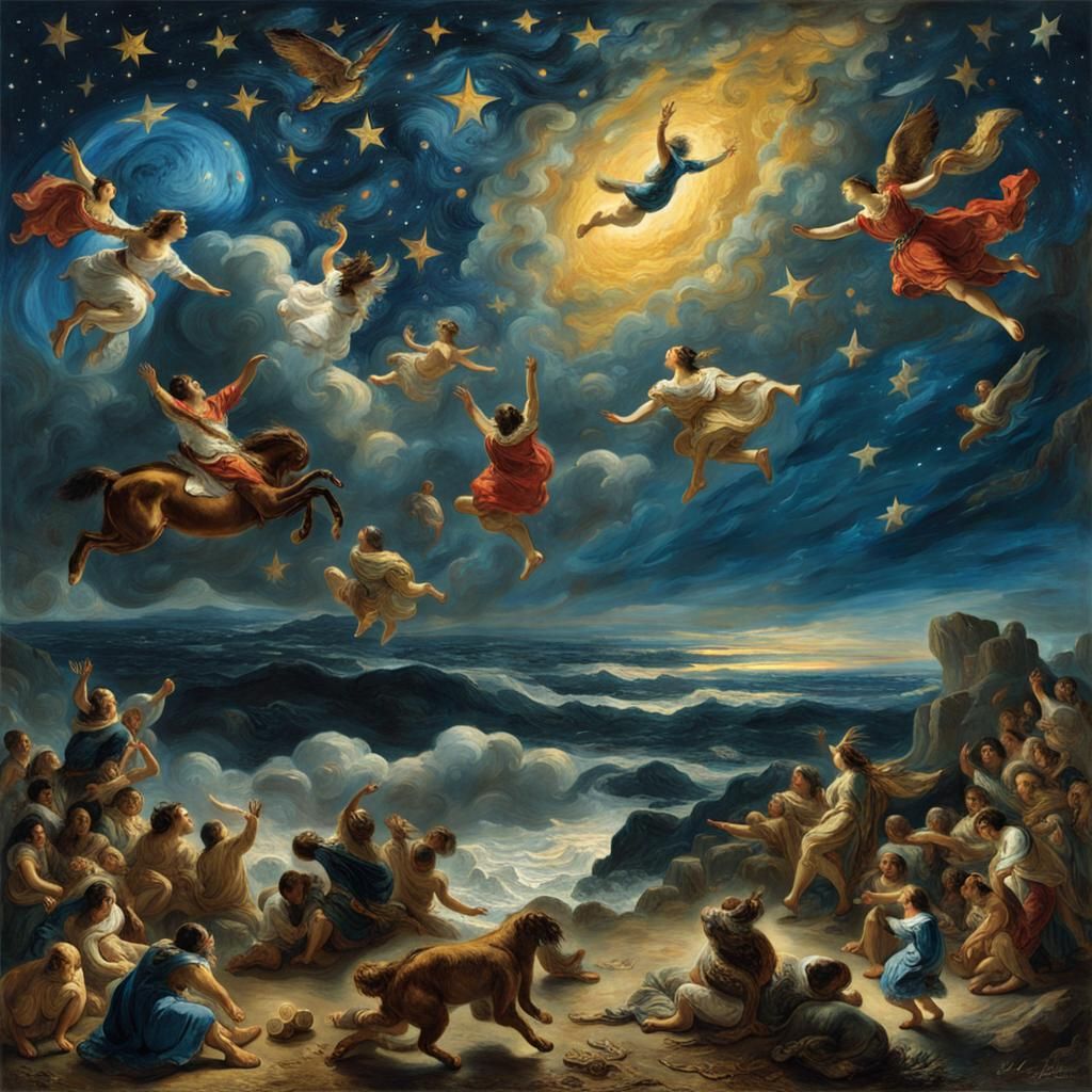 Dreamlike Scene Inspired by Delacroix and Van Gogh