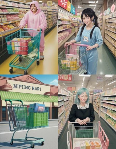 Whimsical Grocery Store Scene in Anime Style
