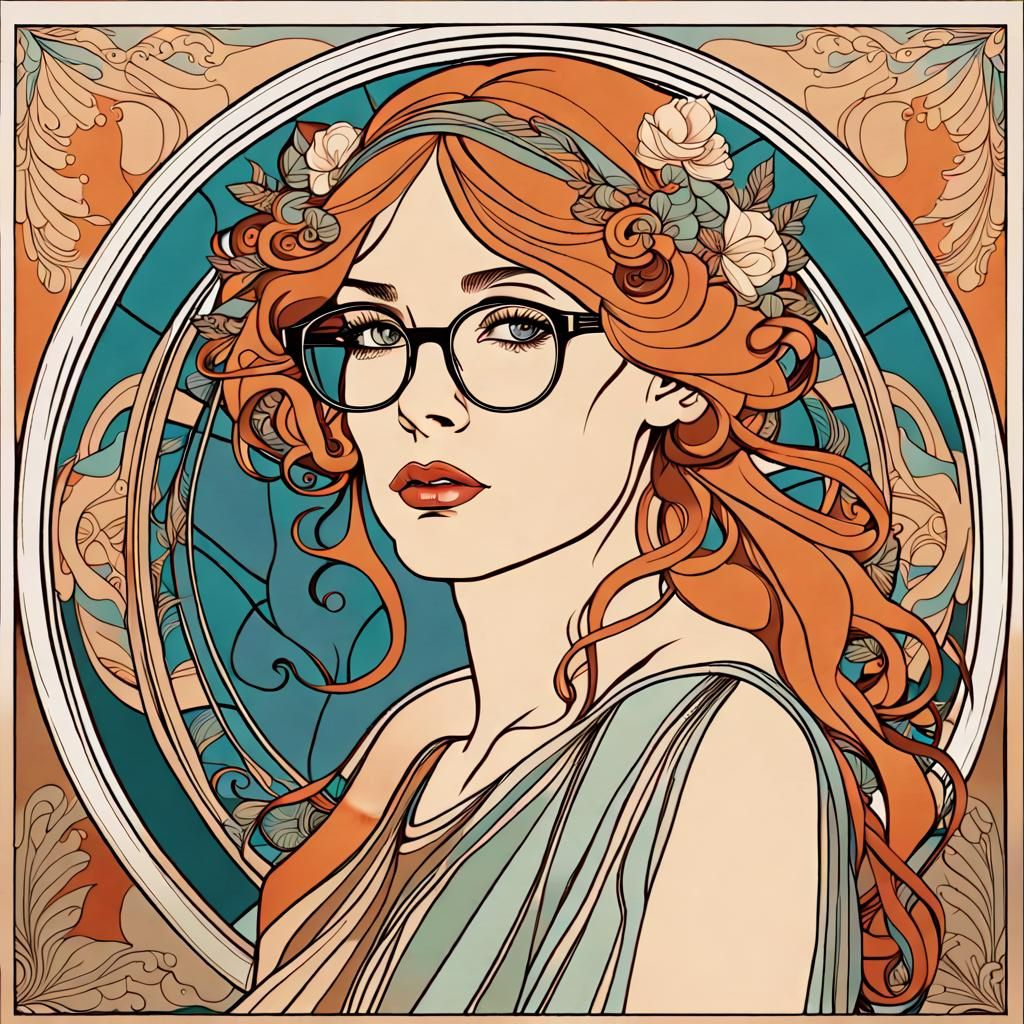 Girl in Colorful Glasses, Art Nouveau Style