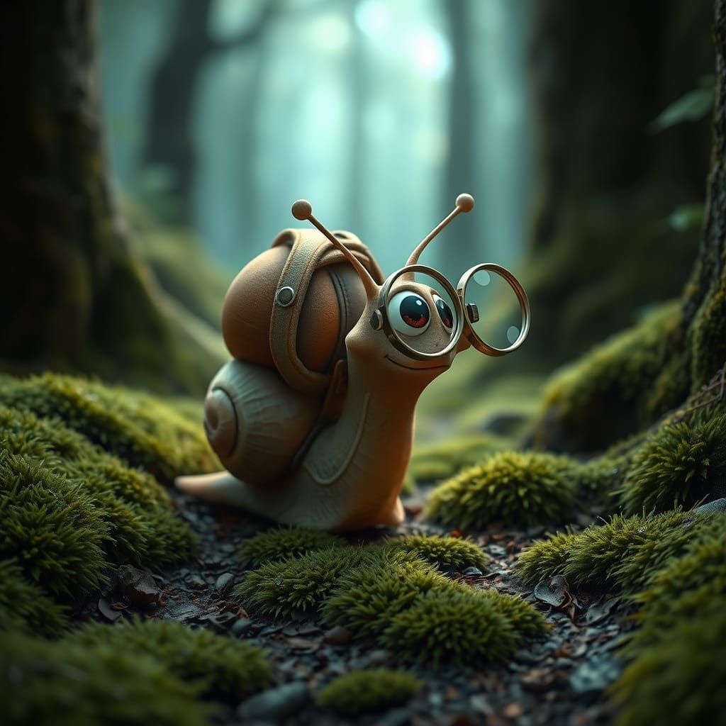 Curious Snail Exploring Forest in Pixar-style 3D CGI