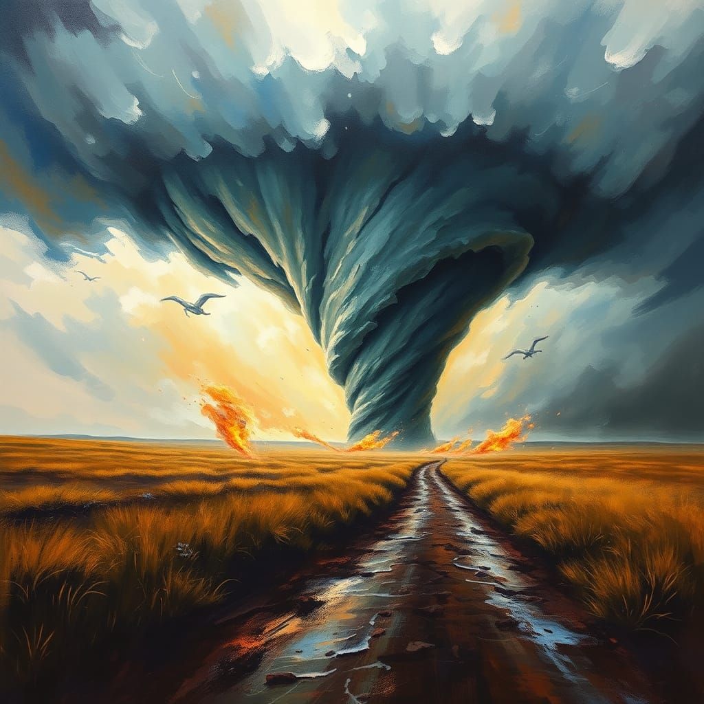 Dramatic Tornado Painting in Gouache and Impasto Style