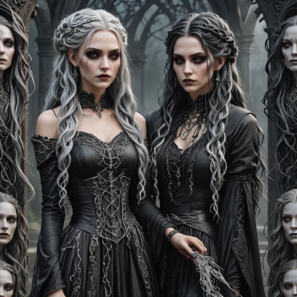 Gothic Sorceress with Midnight Hair in Hyperrealism