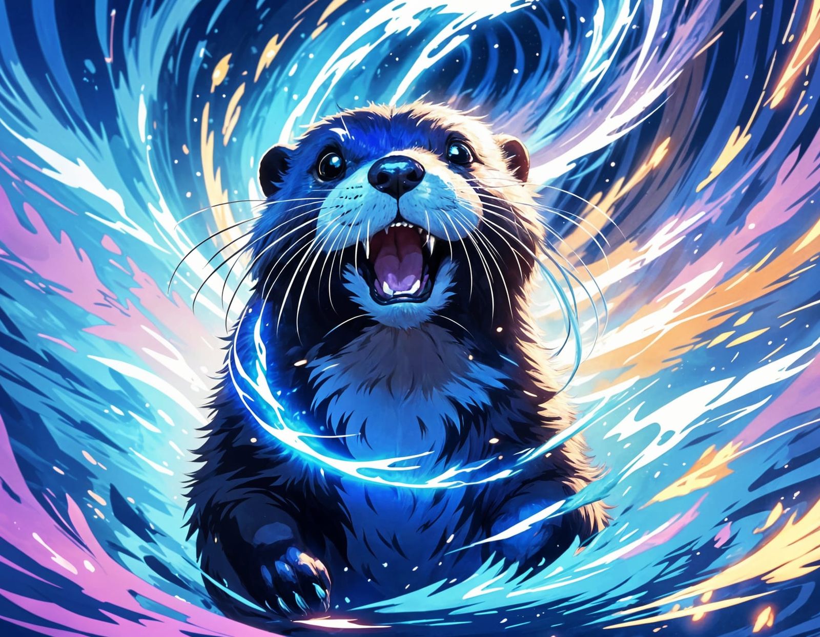 Terrified Otter Engulfed in Magic Vortex
