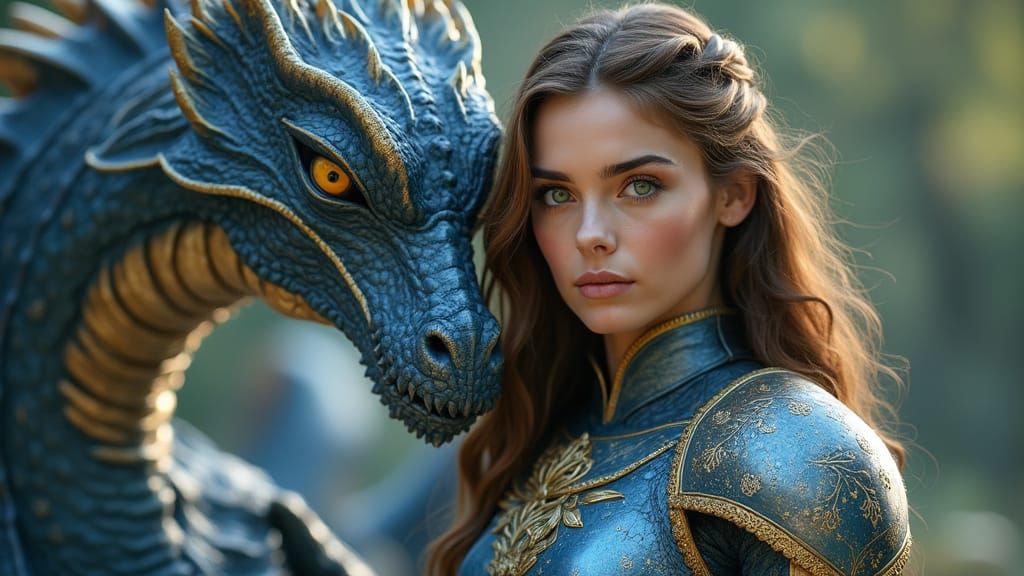 Heroine Transforms into Majestic Blue Gold Dragon