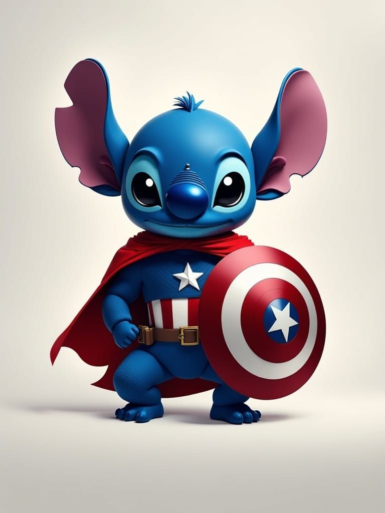 Stitch as Captain America in Minimalist Style