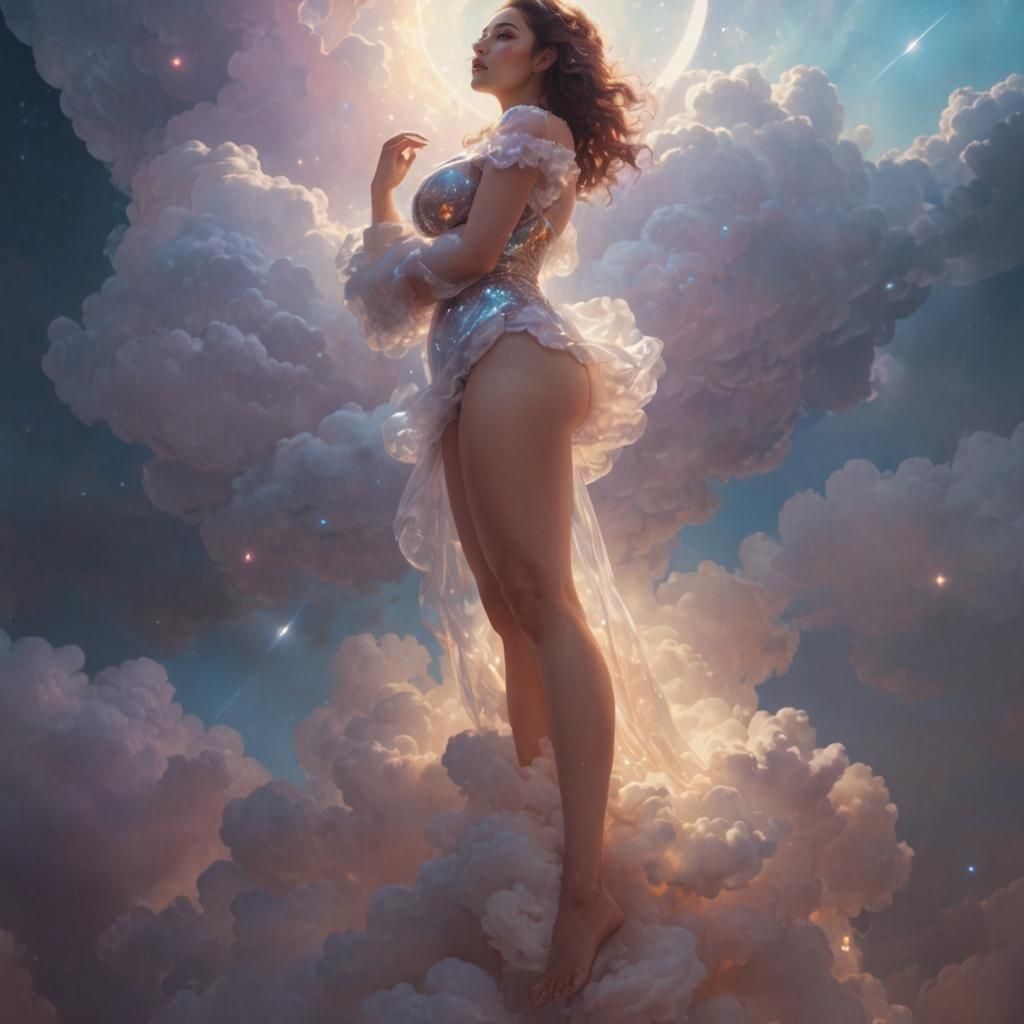 Cosmic Goddess in Clouds: Digital Illustration